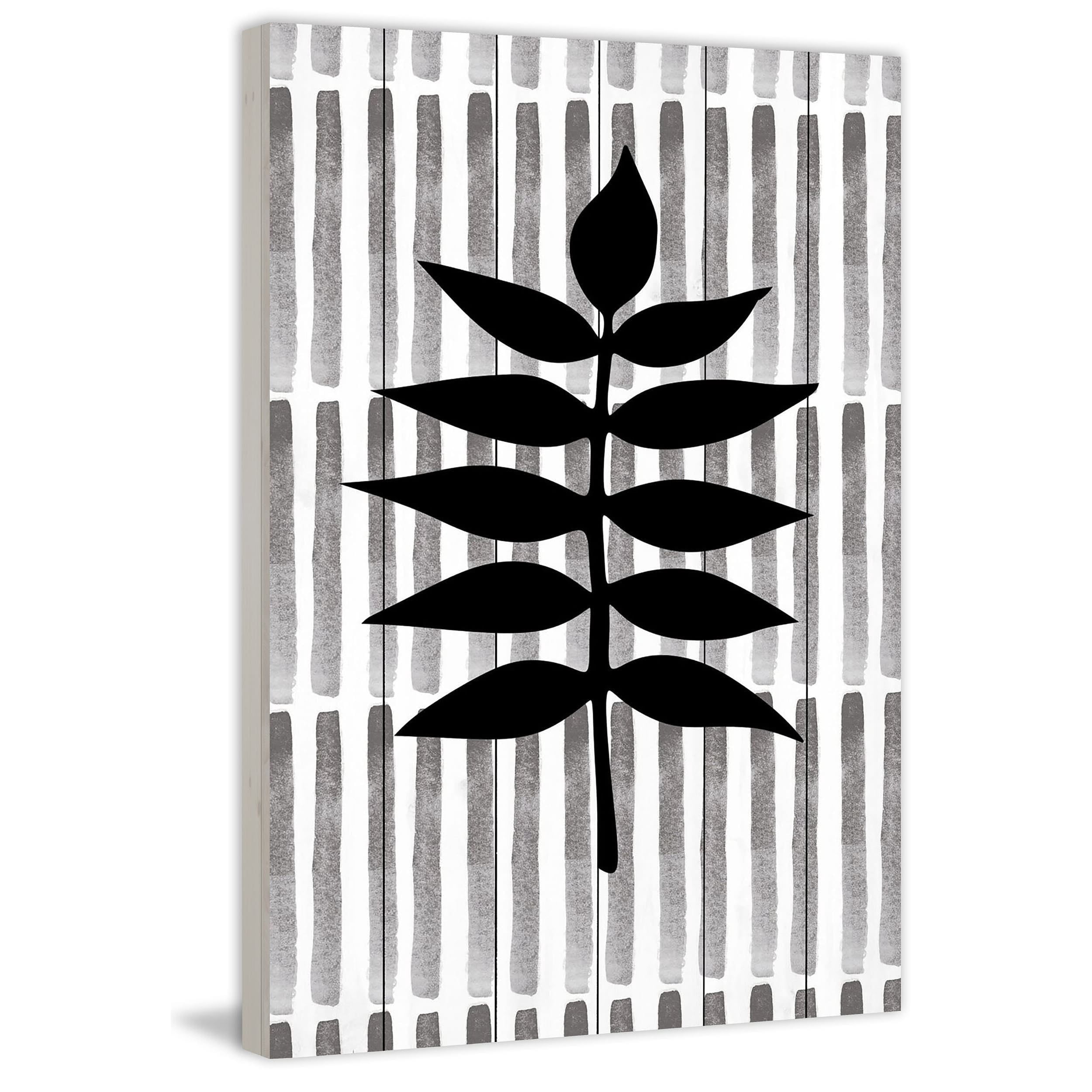 "Black Leaf 3" Painting Print on White Wood