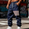 thumbnail image 2 of FRSASU Mens Fleece Lined Sweatpants Warm Winter Athletic Jogger Pants with Pockets Drawstring Outdoor Striped Vintage Tapered Trousers Navy, 2 of 9