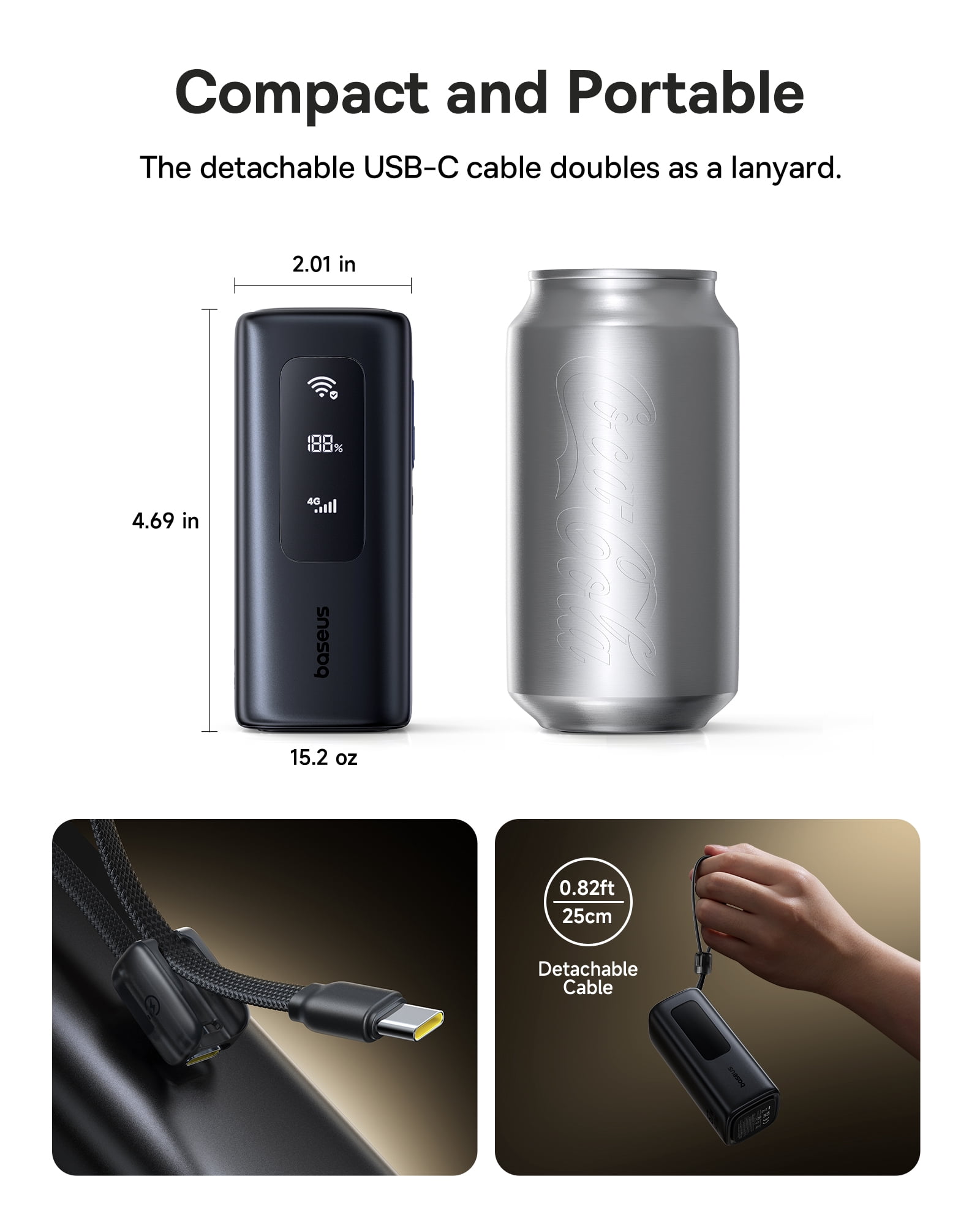 Baseus 4G LTE Mobile Hotspot & 20000mAh 67W Power Bank 2-in-1, Portable WiFi for Travel in 150+ Countries, No SIM Card, No Contract, 10 Devices, Worldwide Hotspot Router