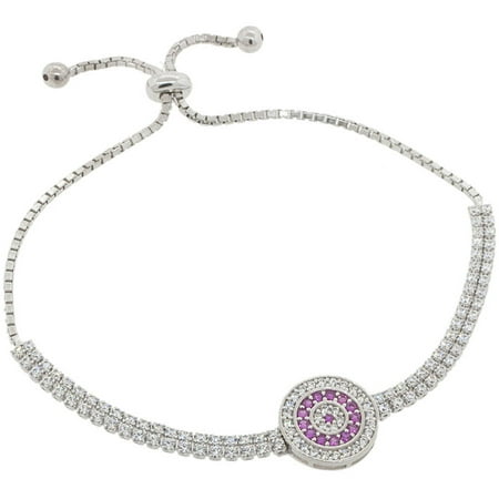 Pori Jewelers Pink CZ Sterling Silver Circle Friendship Bolo Adjustable Bracelet