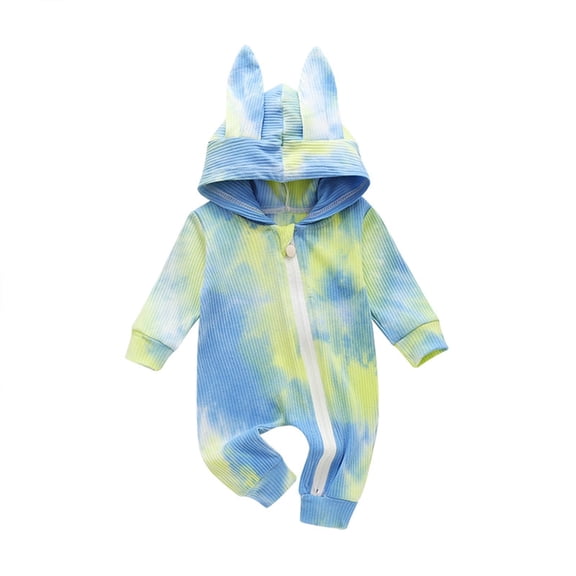 Mercatoo Toddler Baby Boys Girls Romper Jumpsuit Tie Dye Ribbed Long Sleeve Long Pant Zipper Hoodie Bodysuit Outfits