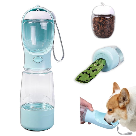 Portable Dog Water Bottle, On-The-Go Travel Water Bottle for Dogs, Portable Food & Water Bowl Container, Durable Leakproof Pet Feeder for Dogs and Cats, Blue