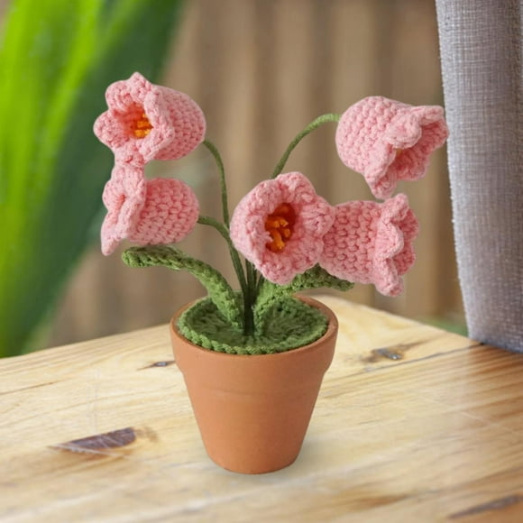 Knitted Crochet Potted Flowers Ornament Accessory Cozy Feel Centerpieces