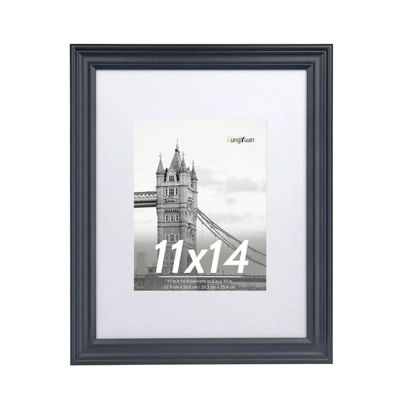 FungYuan 11 x 14 Wood Picture Frame , Display Photo 11x14 Matted to 8x10 Wall Frame, Black