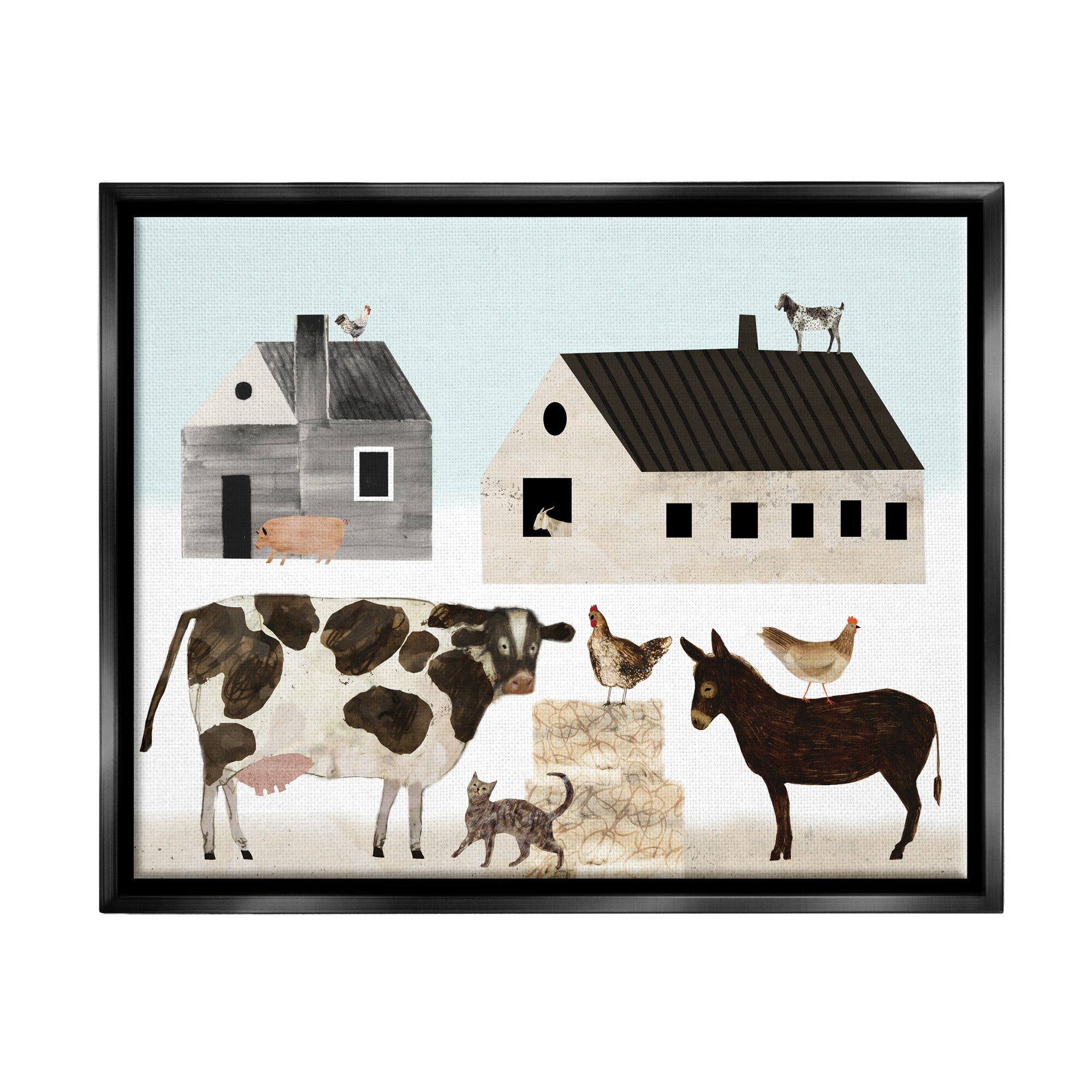 Stupell Industries Minimal Farm Animals Barn and Home Metallic Gold Framed Floating Canvas Wall Art, 24x30, by Victoria Borges