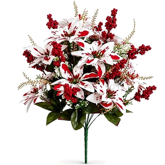 Christmas Poinsettia Planter Inserts, Artificial Red Flowers, UV Resistant Faux Poinsettia Stems for Indoor Outdoor Holiday Porch Decor