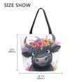 thumbnail image 5 of Open Top Canvas Tote Bag with Zipper Reusable Shopping Bag 13.5x15" Roomy Carryall Cute Black Cow, 5 of 9