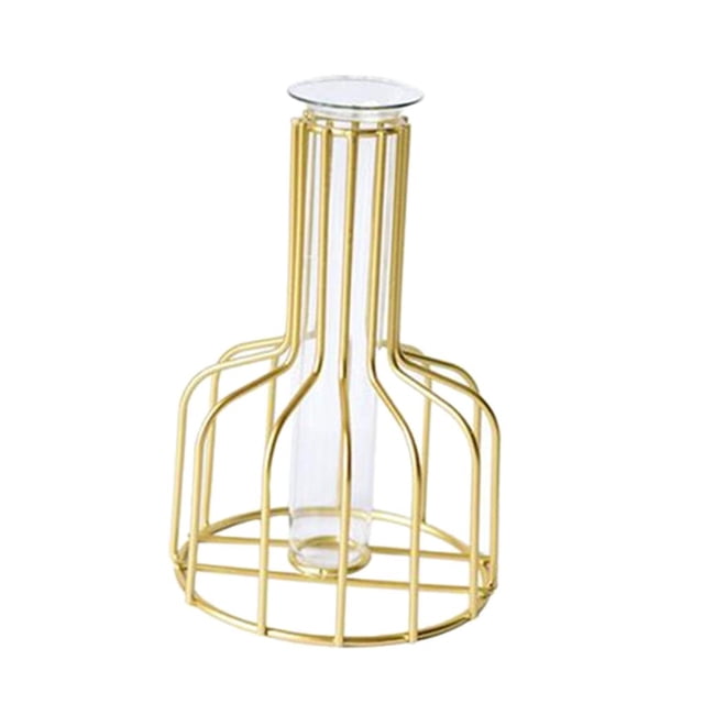 Jarrón de tubo de ensayo perfecl con Soporte dorado 9.5x4x15cm