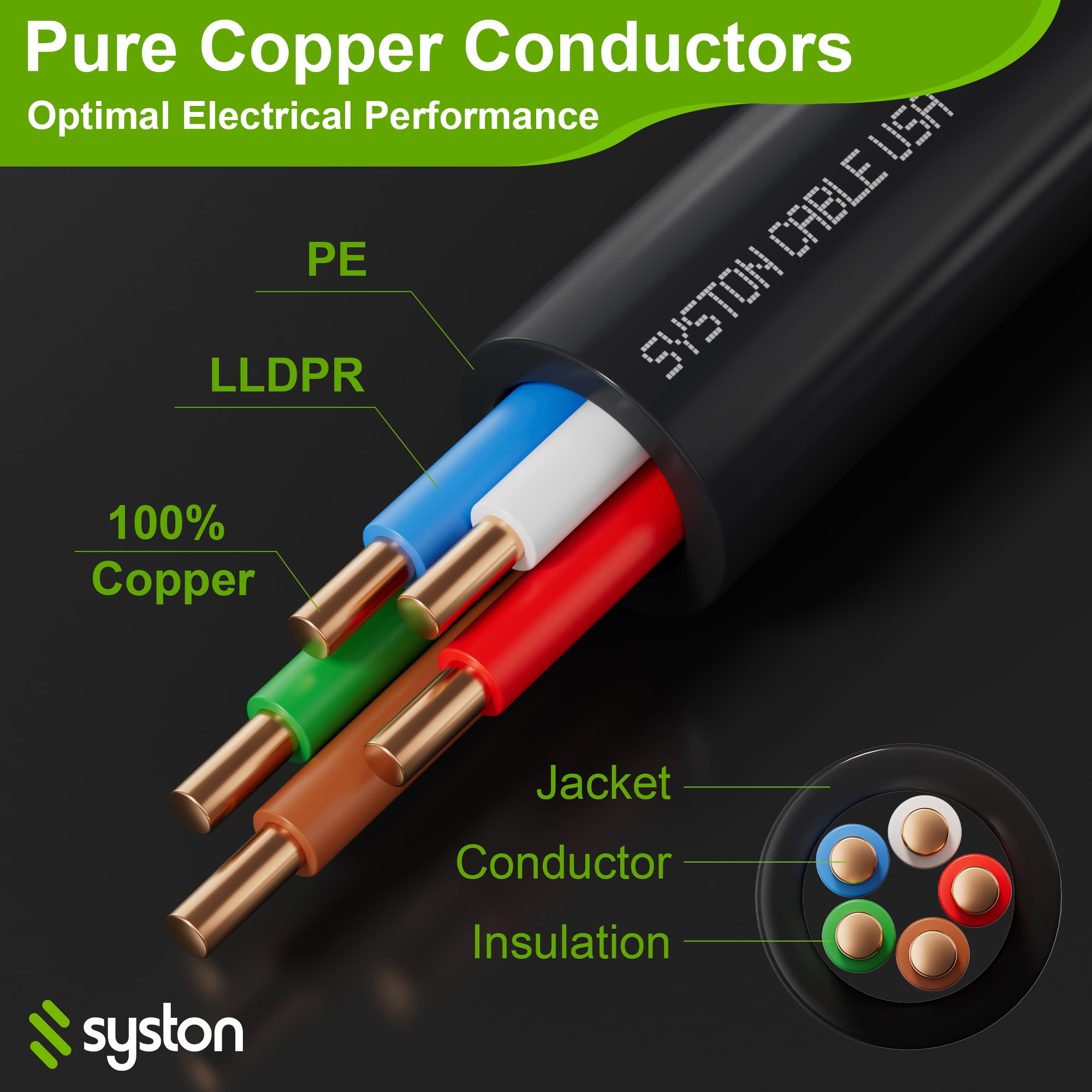 SYSTON 18/5 Solid Copper Sprinkler Wire, 18 Gauge 5 Conductors Irrigation Wire, Direct Burial UV Water Resistant PE Jacket for Underground Irrigation Systems, Field Central Control System