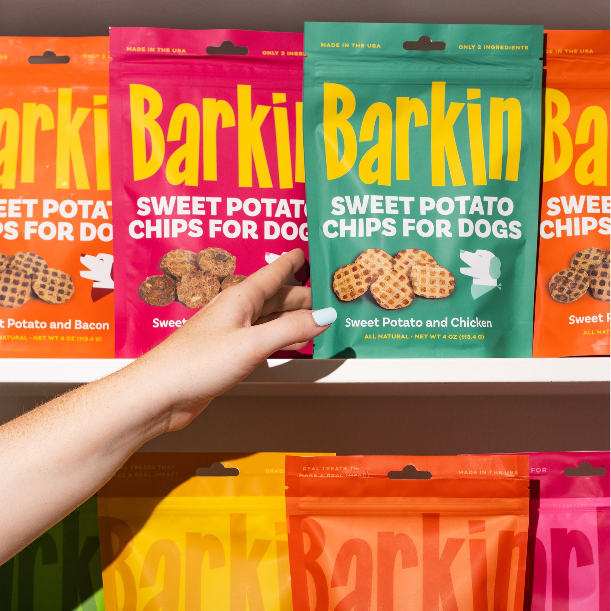 Barkin Protein Jerky Chips Dog Treats, Salmon & Sweet Potato, 90% Protein, Limited Ingredient, High-Protein Training Treats, Made in USA, 3 Pack