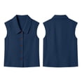 thumbnail image 7 of Tank Top Womens Women's Solid Color Casual Sleeveless Lapel Doll Collar Knot Linen Button Cardigan Top Navy L, 7 of 7