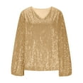thumbnail image 2 of purcolt Womens Sparkly Sequin Tops Dressy Casual V Neck Glitter Long Sleeve Shirts Cocktail Party Outfit, 2 of 9
