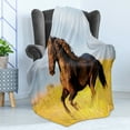 thumbnail image 4 of Horses Soft Flannel Fleece Throw Blanket, Friesian Animal Mane Gallops in Meadow Mystery Vitality Horse, Cozy Plush for Indoor and Outdoor Use, 60" x 80", Yellow Brown Blue, by Ambesonne, 4 of 5