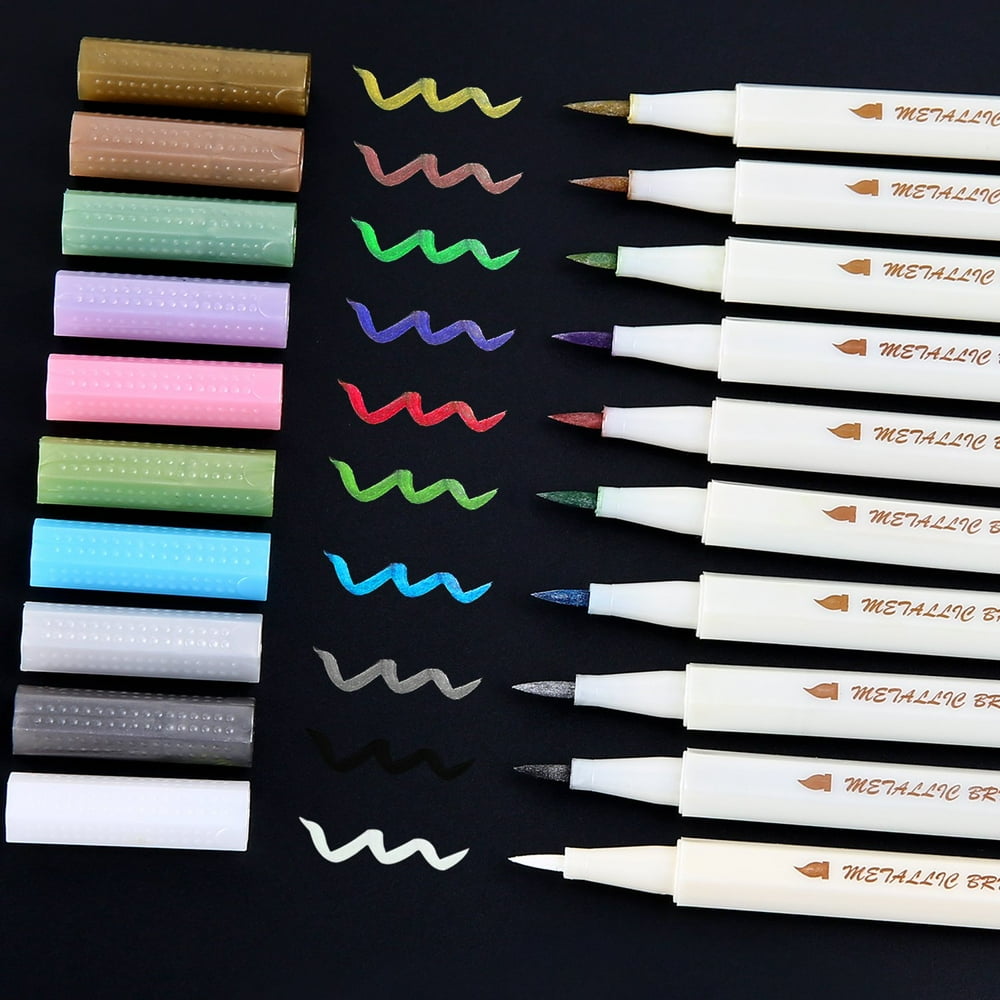 Ohuhu 10 Mulit Colors Metallic Calligraphy Brush Tip Marker Pens