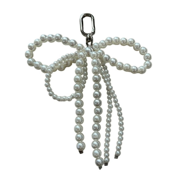 Sweet Pearl Beaded Bowknot Keychain Pendant Lovely Hangings Decorations Keyring Charm for Purse Bag Backpack Handbag