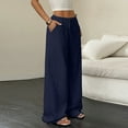 thumbnail image 5 of Womens Linen Pants Drawstring Elastic Waist Wide Leg Beach Pants for Women Cotton Linen Palazzo Pant with Pockets Navy L, 5 of 5