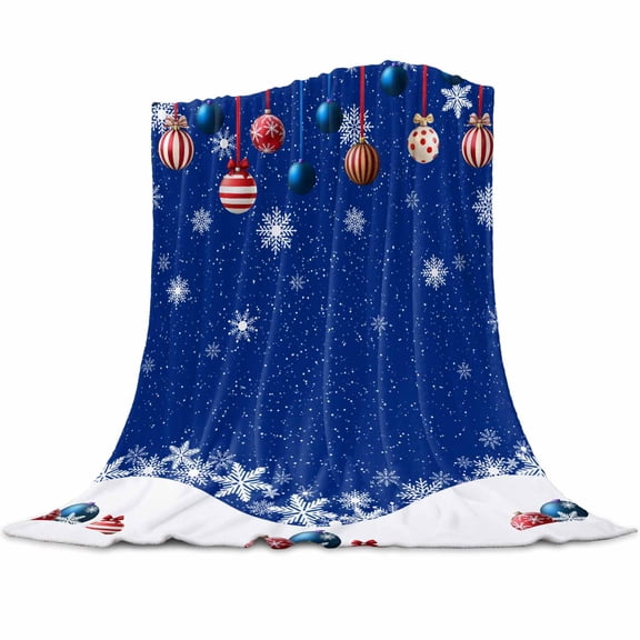 Christmas Snowflakes Flannel Blanket for Bed,Travel and Camping, Xmas Balls Super Soft Cozy Blanket for All Seasons 32"x48"