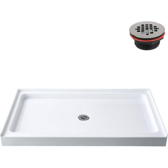 Streamline GB-624-500 60 in. x 34 in. Alcove Acrylic Shower Base in Glossy White With Center Drain, Drain Included