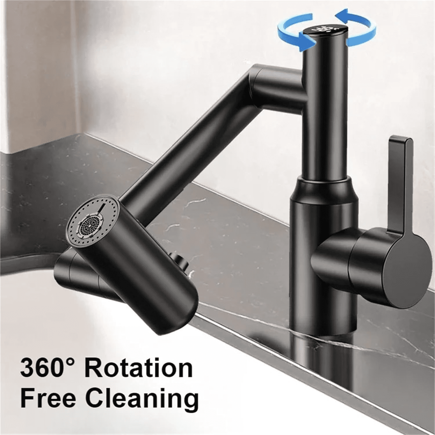 Bathroom Faucet with Digital LED Display: 1080° Swivel Spout & Temperature Sensor - Single Handle Vanity Faucet with Multifunction Spray - Easy Install Basin Faucet