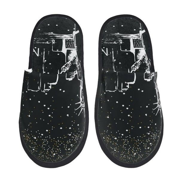 Balery New York City1 Pantuflas de Casa de Felpa Silenciosas con Diseño Estampado, Zapatillas Cómodas Antideslizantes de Algodón para Interior-Large