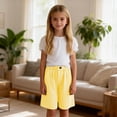 thumbnail image 7 of Girls Cotton Linen Shorts Loose High Waist Long Shorts Summer Casual Plaid Knee Length Shorts With Pockets, 7 of 7