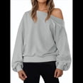 thumbnail image 3 of Sudadera Holgada Informal de Larga con Hombros Descubiertos para Mujer, Estilo Jersey de Otoño Gris XXL, 3 of 8