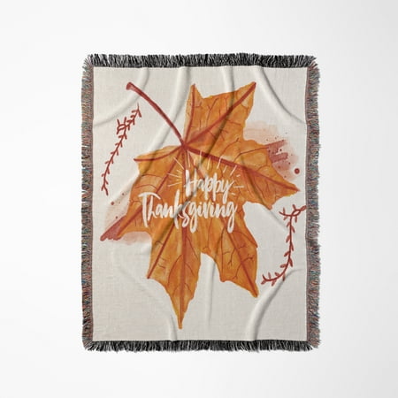 Happy Thanksgiving Lovely Orange Leaf With Text Woven Blanket Happy Thanksgiving Lovely Orange Leaf With Text Woven Blanket