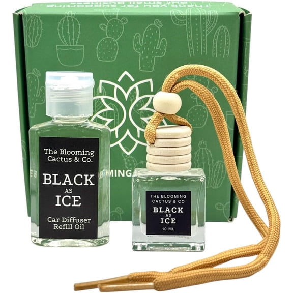 Car Air Freshener with 1 Oz Refill included | Car scented on the go | Car Air Freshener | Long Lasting Hanging Fragrance | Phthalate Free Fragrance (Black Ice (Type), 10 ml)