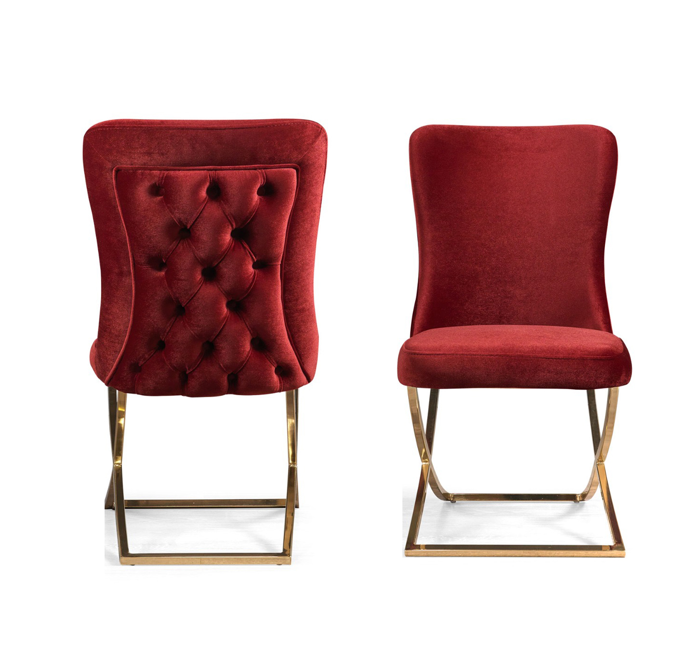 Ottomanson Royal Upholstered Modern Gold Legged Dining Chair, Set of 2, Burgundy