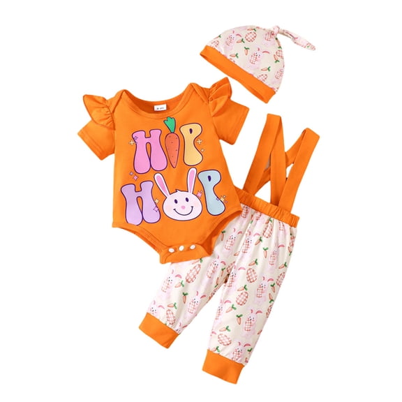 MUXiin My First Easter Baby Boy Outfit Gentleman Rabbit Romper Shirt Tops Bunny Overalls Pants Hat 3pcs Set