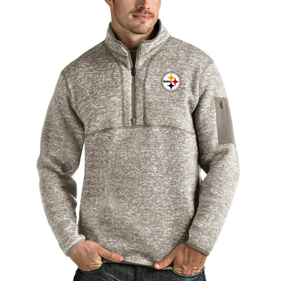 Men's Antigua Oatmeal Pittsburgh Steelers Fortune Quarter-Zip Pullover Jacket