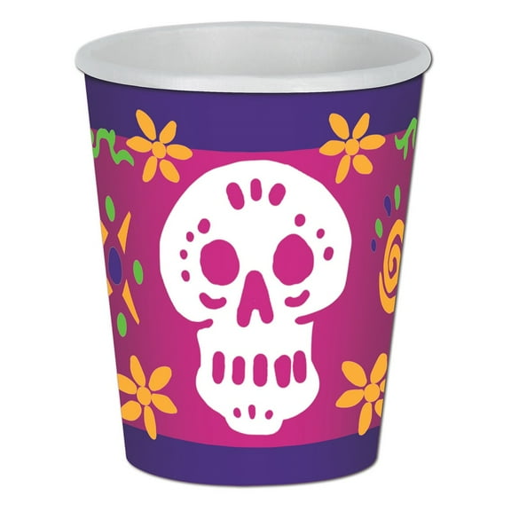 Party Central Club Pack of 96 Pink and Purple Day of the Dead Skull Head Halloween Disposable Cups