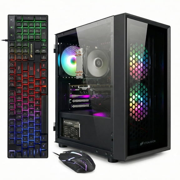 STGAubron Gaming PC Computer, Intel i7 Xeon E5 3.5Ghz, Radeon RX 560 4GB Graphics, 16GB DDR4 Ram, 1T SSD, Wifi 6, Bt 5.2, RGB Fan x3, Win11 Home