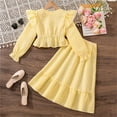 thumbnail image 4 of GBSYEWXS Outfits Sets For Teen Girls Elegant V-Neck Long Sleeve Shirt Dress Solid Color Casual Yellow Clothing Sets Size 9-10 Years, 4 of 9
