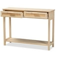 thumbnail image 2 of Pemberly Row Sebille Modern Wood 2-Drawer 1 Open Shelf Console Table with Rattan in Light Brown, 2 of 10