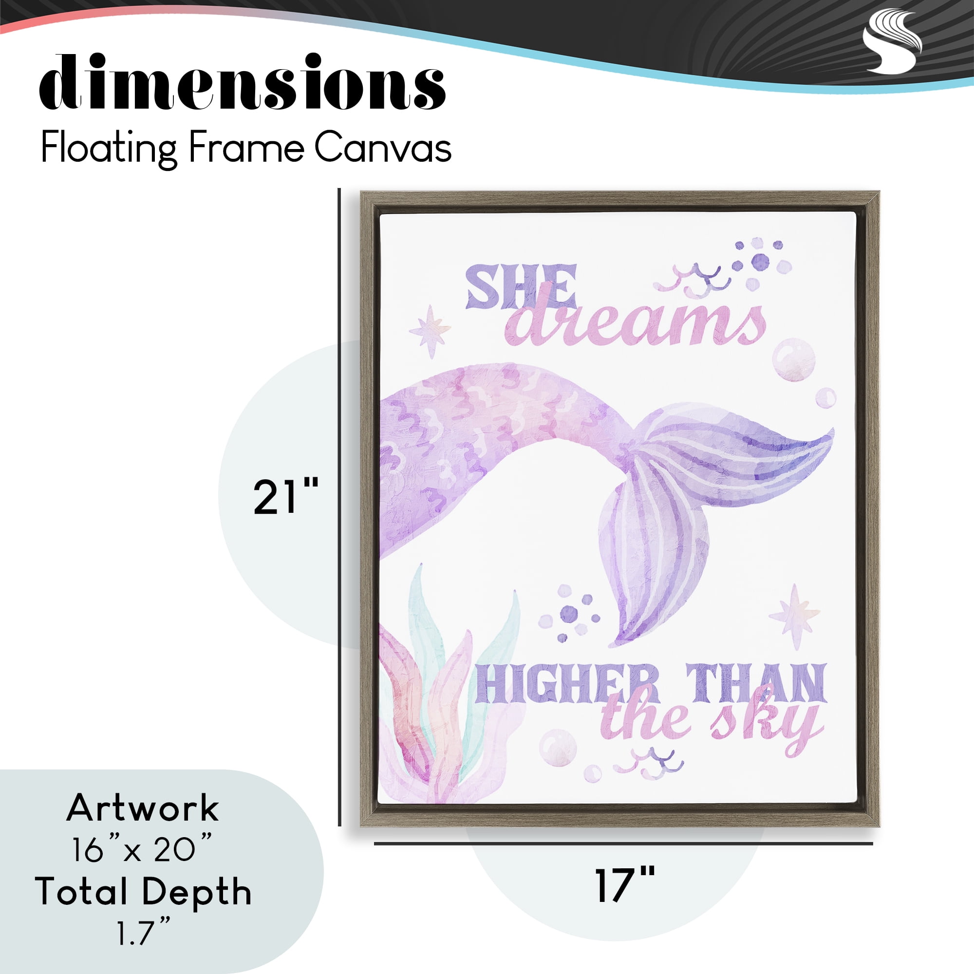 She Dreams Higher Than The Sky Brown Framed Floater Canvas Wall Art, design by Kim Allen