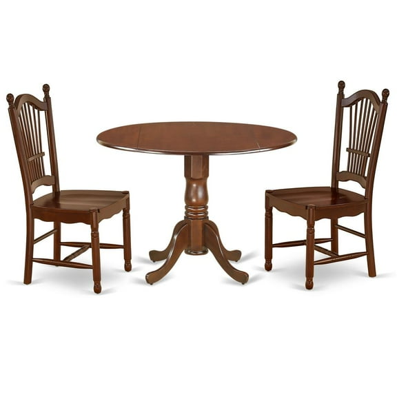 East West Furniture Dublin Wood Table and Slatted Back Chairs in Mahogany