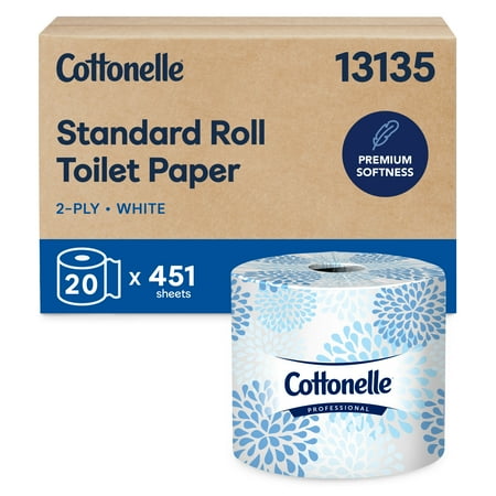 Cottonelle® Professional Standard Roll Toilet Paper, Bulk (13135), 2-Ply, White, Compact Case for Easy Storage (451 Sheets/Roll, 20 Rolls/Case, 9,020 Sheets/Case)