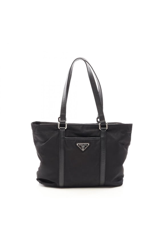 Pre-Owned Prada PRADA Triangle Plate Tote Bag Handbag Nylon Leather Women's Black