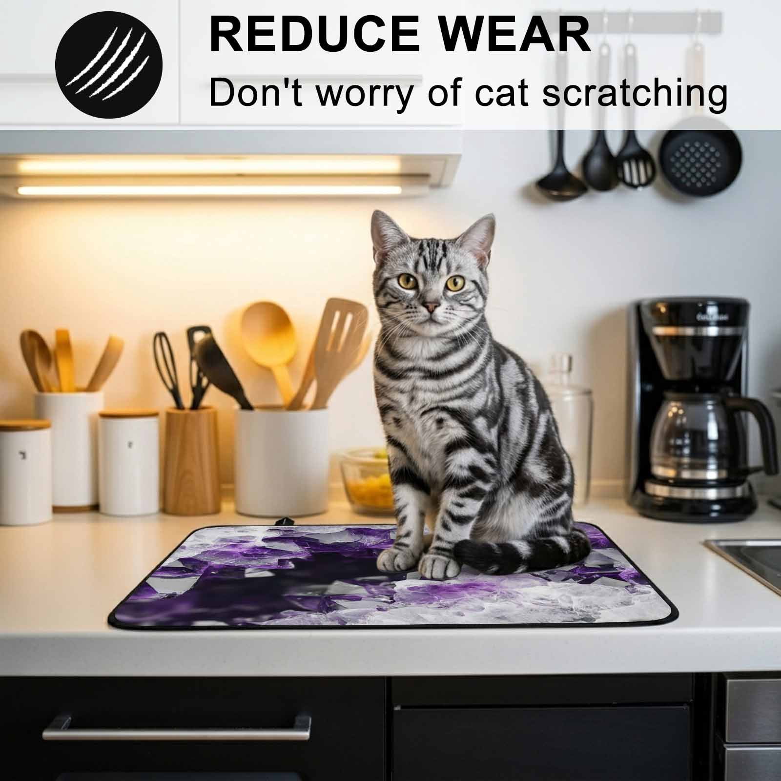 Purple Black Geometric Stove Top Cover for Electric Stove, Heat-proof & Non Slip Glass Top Stove Cover Protector, Modern Abstract Crystals Artwork Kitchen Flat Cooktop Rubber Mat 24x21 Inches