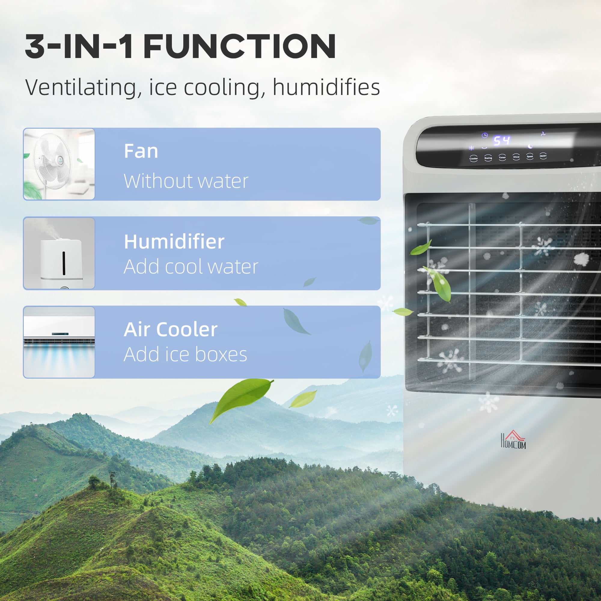 Swamp Cooler Air Conditioner, 3-In-1 Ice Cooling Fan with 3.2 Gal Water Tank,60° Oscillating,3 Modes, 3 Speeds, 12H Timer, Remote,Quiet Evaporative Air Cooler for Bedroom Office