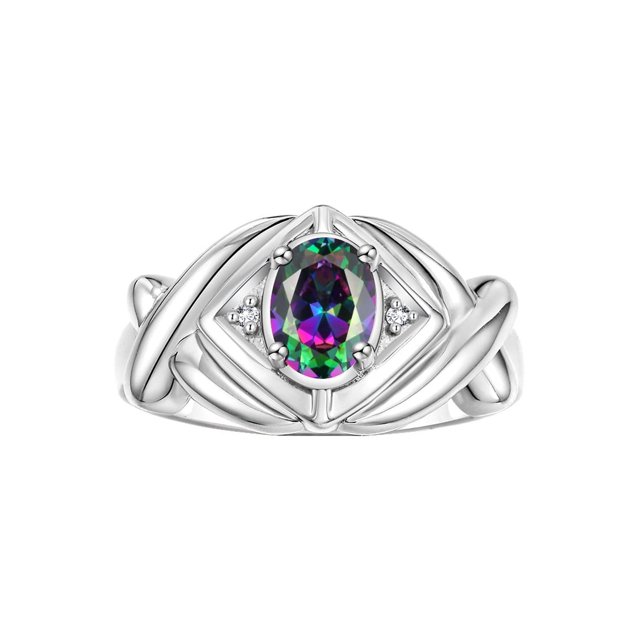 RYLOS Bagues pour Femmes Bague en Or Blanc 14K XOXO Câlins et Baisers Bague Pierre Précieuse 7X5MM et Diamant Juin Alexandrite Bijoux Taille 8
