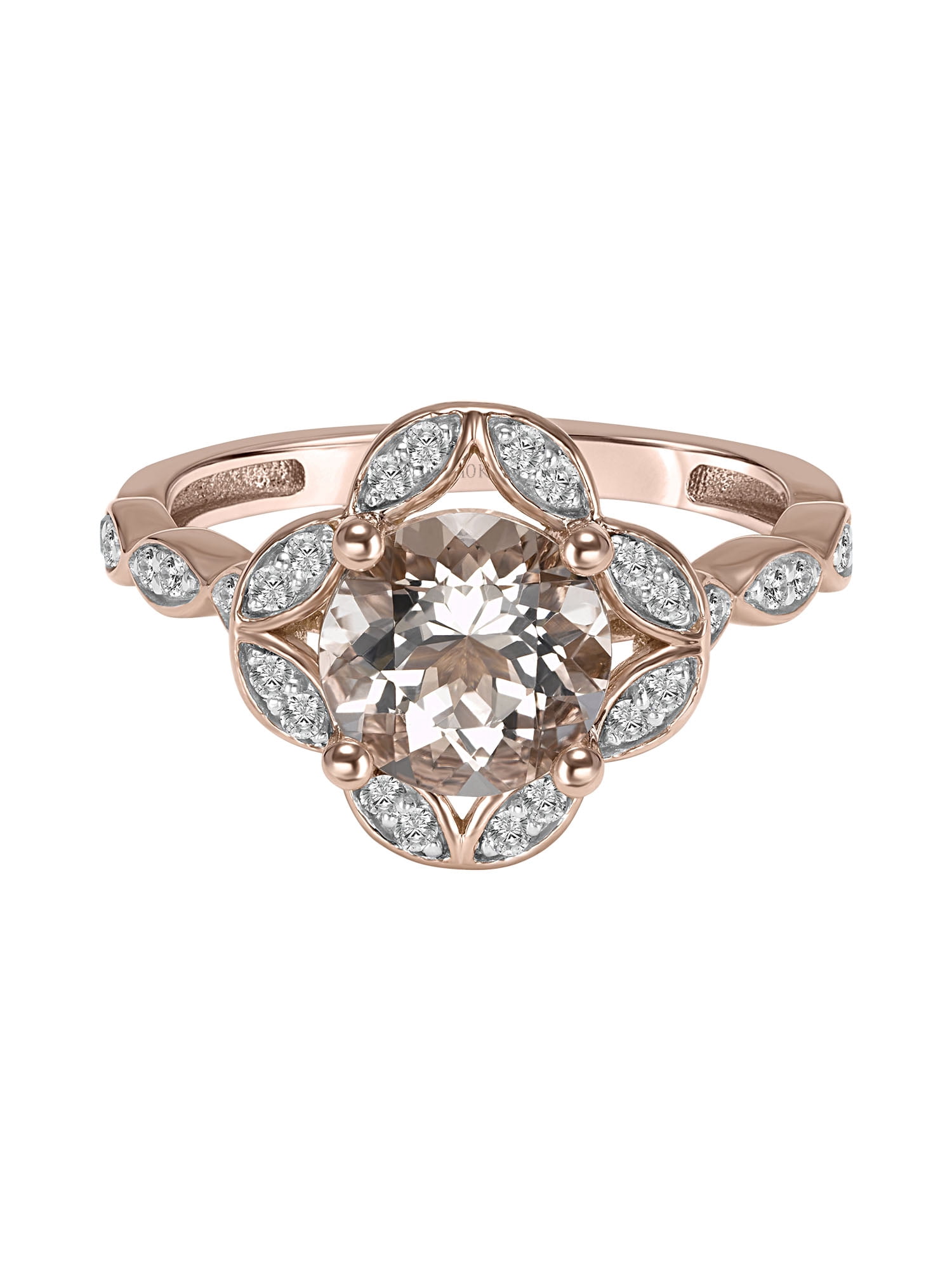 1-1/4 Carat T.G.W. Morganite & 1/8 Carat T.W. Diamond Quatrefoil Engagement Ring in 10k Rose Gold
