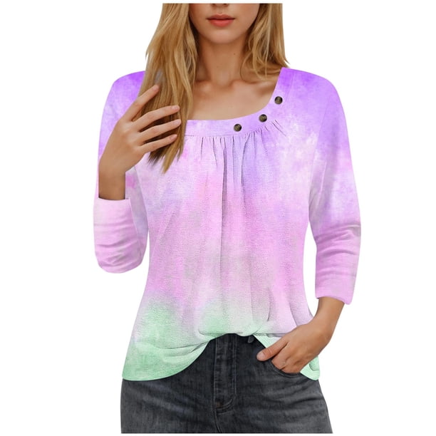 Blusas para las Mujeres Casual 3/4 Manga Impresa Camiseta Superior, Blusa Ligera para Diario, Fecha, Compras Y Primavera Otoño Desgaste