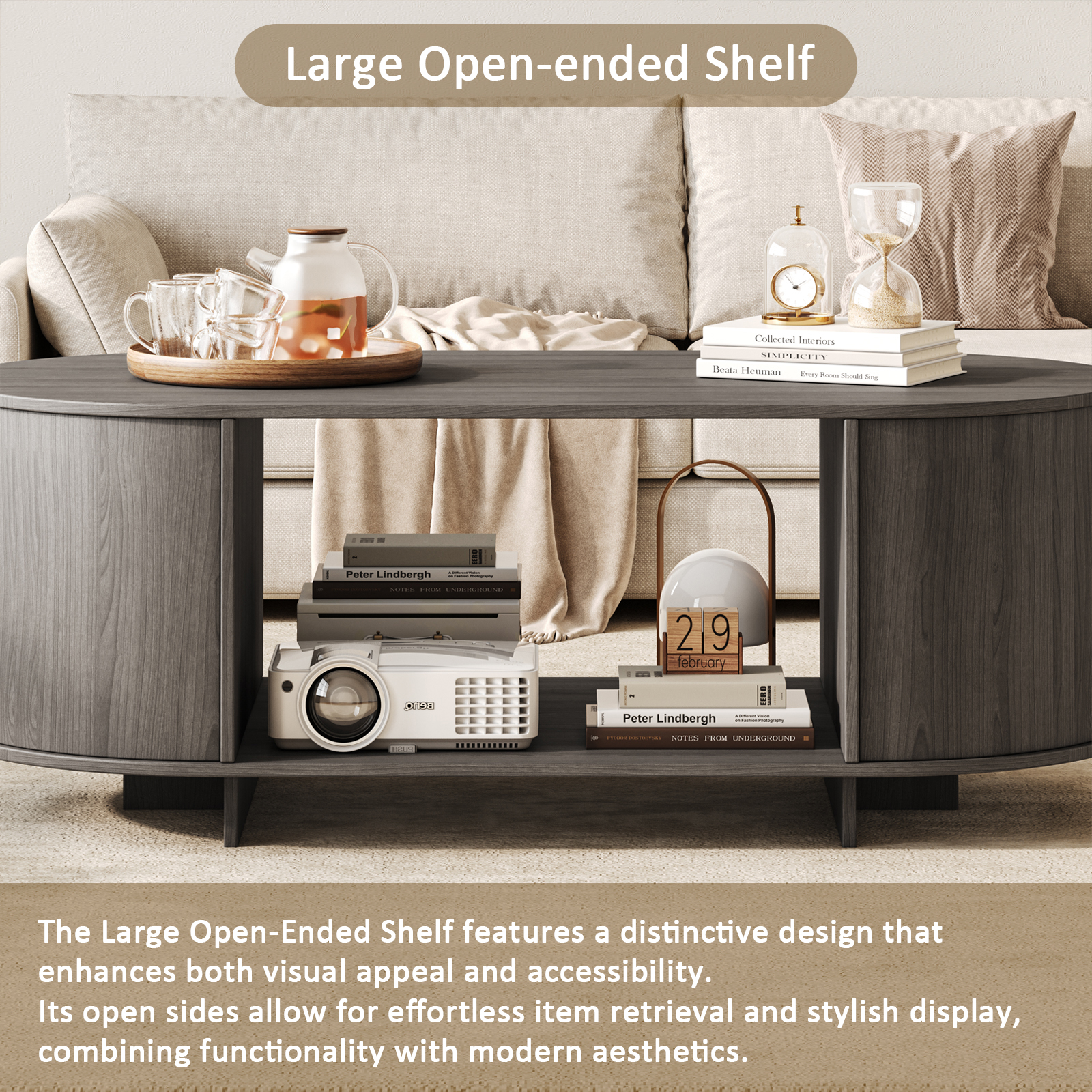 41.3" Oval Coffee Table with Lower Storage Shelf, Modern Accent Table for Living Room & Bedroom