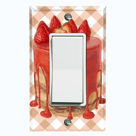 Metal Light Switch Wall Plate Outlet Cover (Layered Chocolate Strawberry Custard Cake - Single Rocker)
