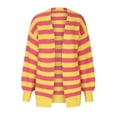 thumbnail image 4 of IROINID Cardigan Mi-Long pour Femmes, Veste Ouverte devant, Rayures, Manches Longues, Cardigan Décontracté, Ample, Jaune, 4 of 8