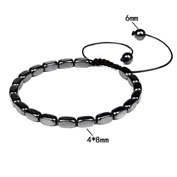 Pulsera magnética de piedra biliar negra, piedra energética para la salud, pulsera tejida retro