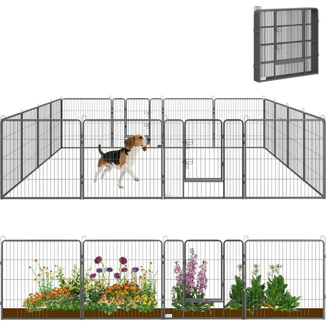 Parc pour Chien.w Enclos de Jeu pour Chiot en Métal Robuste Clôtures d'Exercice pour Animaux pour l'Extérieur et l'Intérieur Conception Bricolage avec Porte pour Petits Chiens Panneaux.h