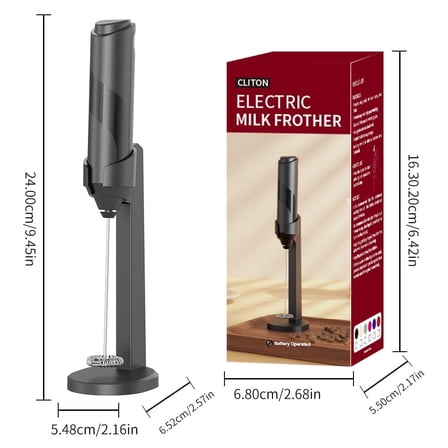 Rechargeable Handheld Milk Frother for Coffee, Electric Whisk Drink Mixer with Stand, Portable Coffee Frother Wand for Latte, Cappuccino, Hot Chocolate & Eggs, Black